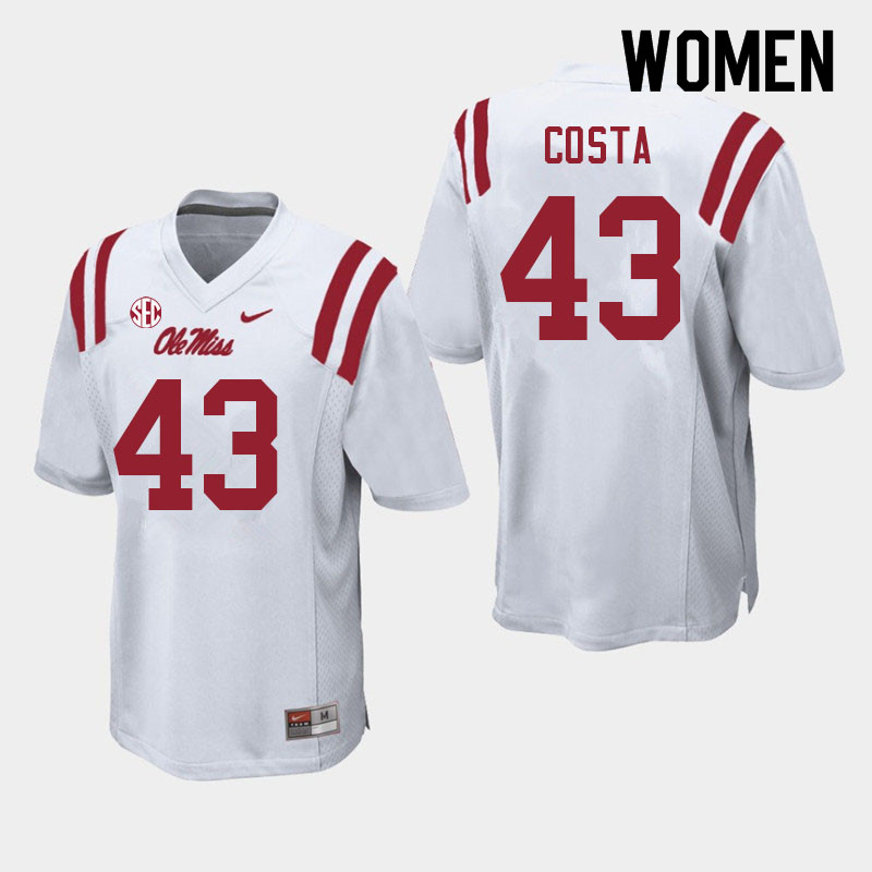 Women #43 Caden Costa Ole Miss Rebels College Football Jerseys Sale-White - Click Image to Close
